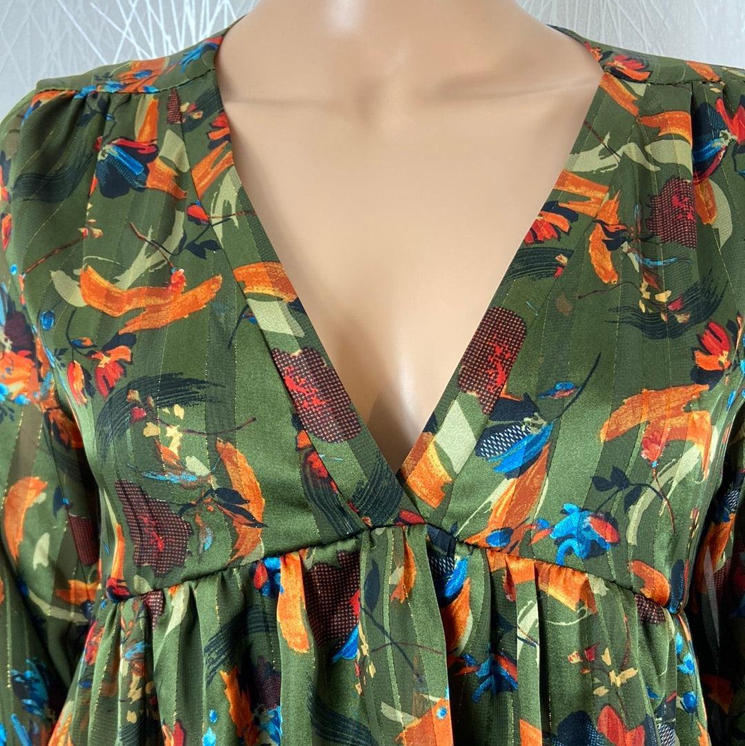 Blouse doublée multicolore col V fils dorés manches longues transparentes Les Petites Fleurs - Offre-Unique