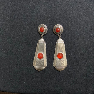 Boucles d’oreilles pendantes plaqué argent pierre semi-précieuse brune orange Shabada