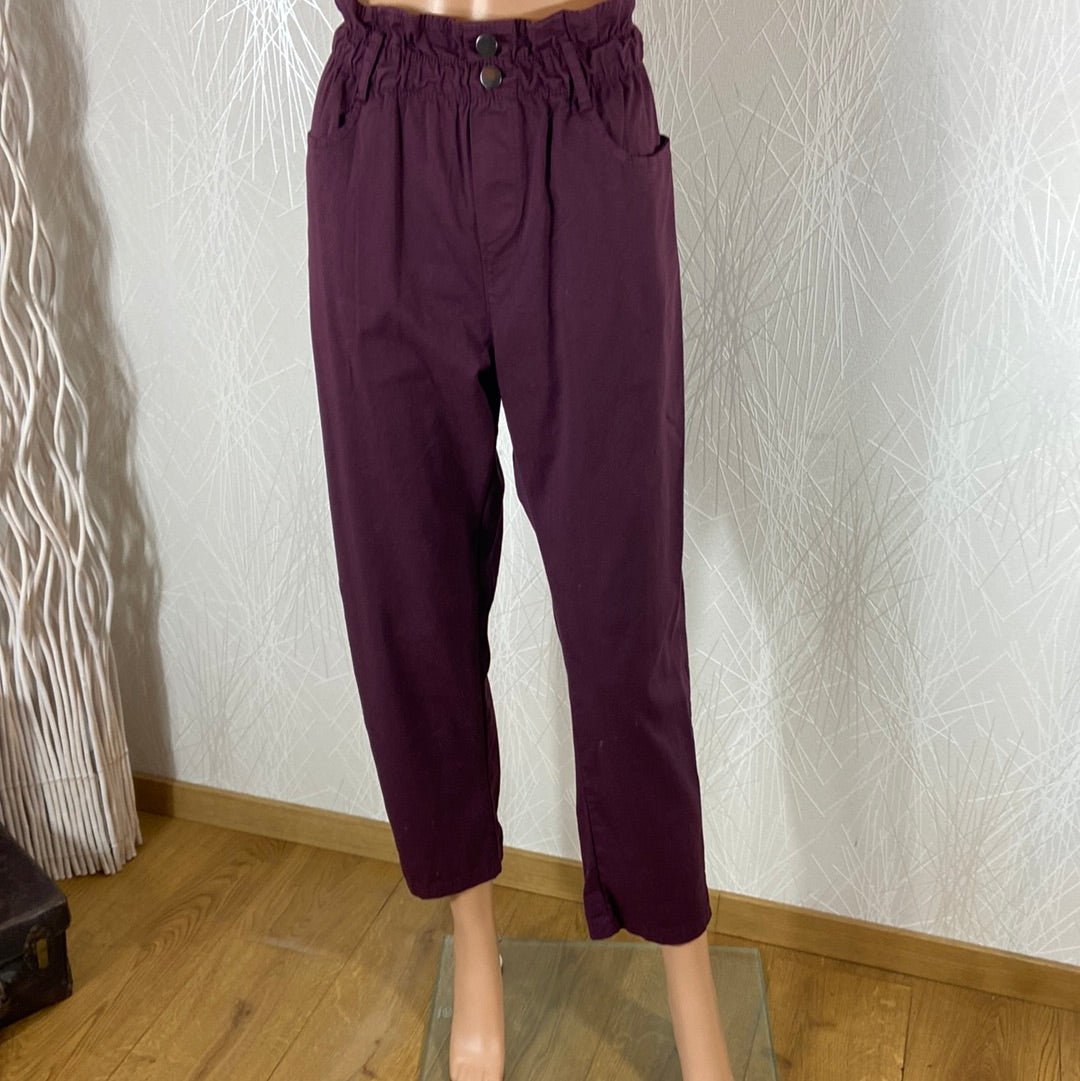 Pantalon femme rouge bordeaux taille haute élastique coupe droite Johanna