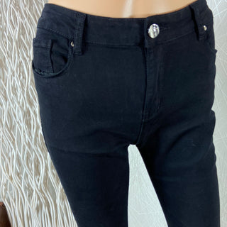 Jeans coton noir femme taille basse flare Sixte
