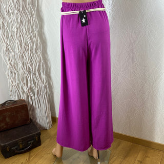 Pantalon fluide rose fuchsia confortable taille élastique jambes larges D&D Moda