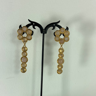 Boucles d’oreilles pendantes plaquées or et pierre semi précieuses rose pâle Shabada