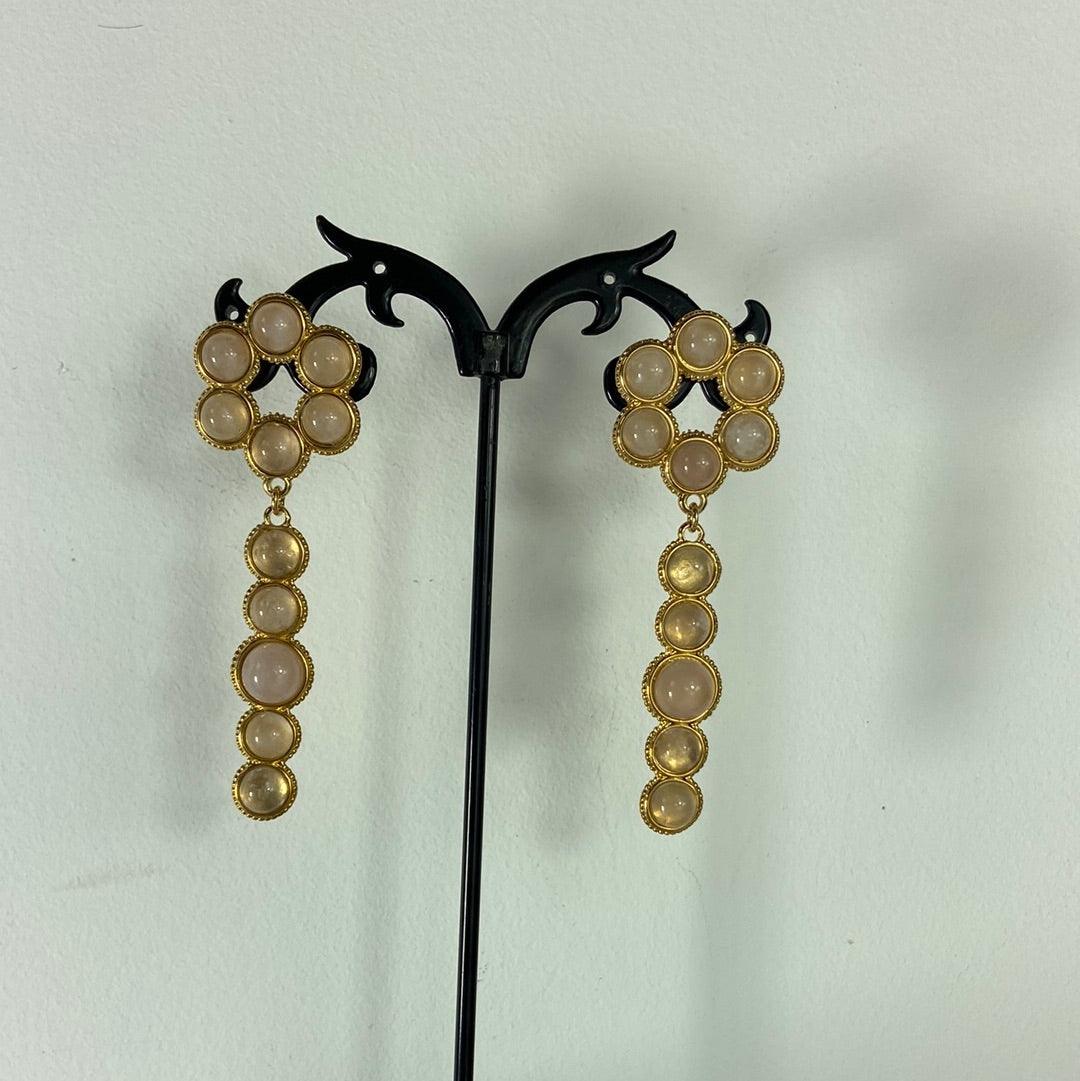 Boucles d’oreilles pendantes plaquées or et pierre semi précieuses rose pâle Shabada - Offre-Unique