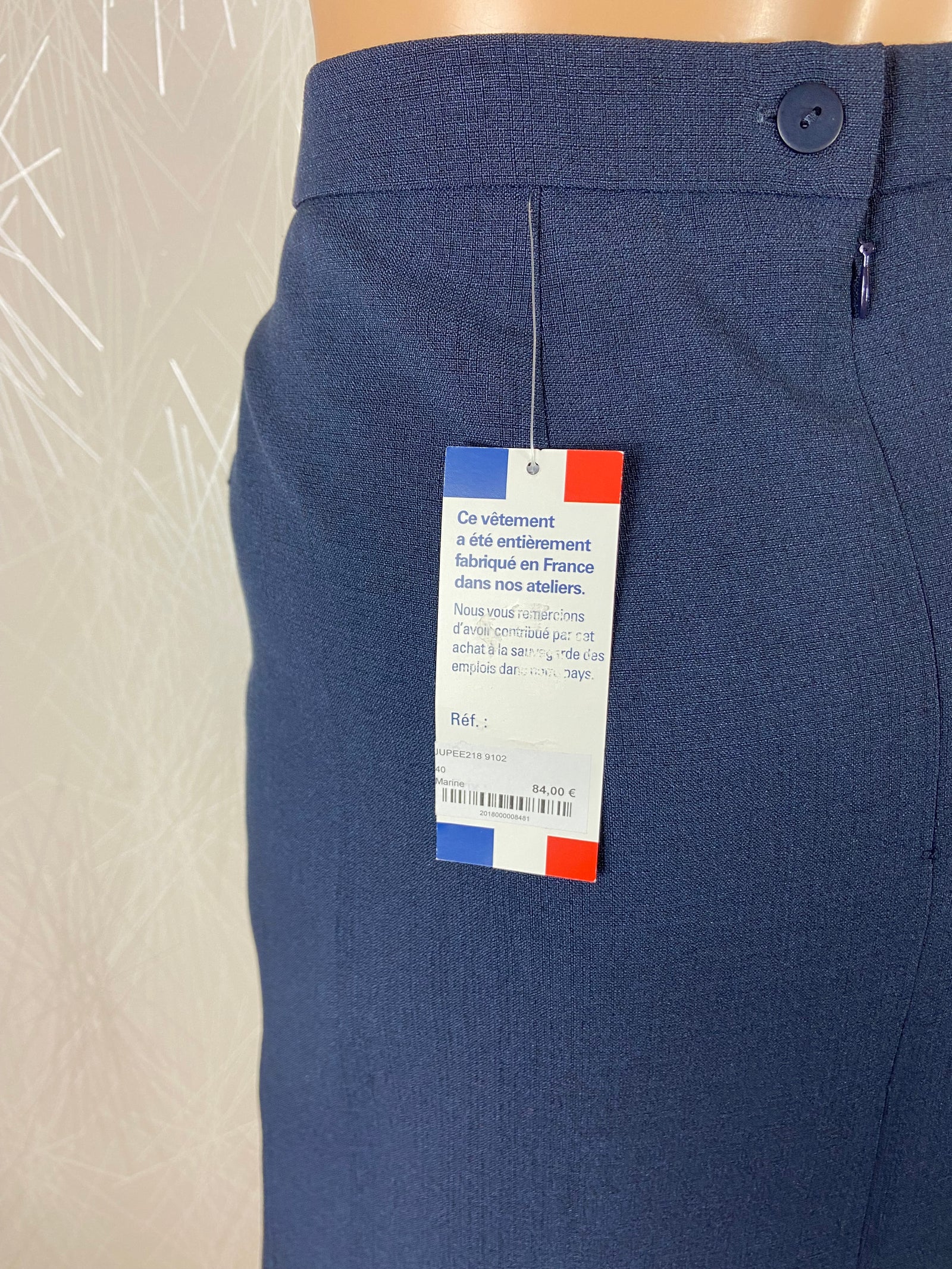 Jupe droite doublée bleu marine taille hautre fabrication française Gévana