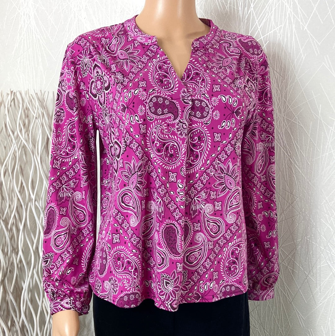 Blouse rose fluide motifs cachemire manches longues Le Singe de Julie