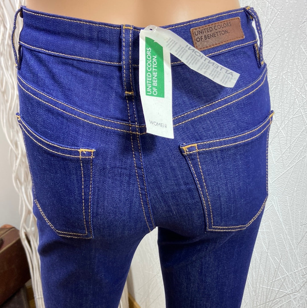 Jeans coton bleu femme taille haute slim Benetton