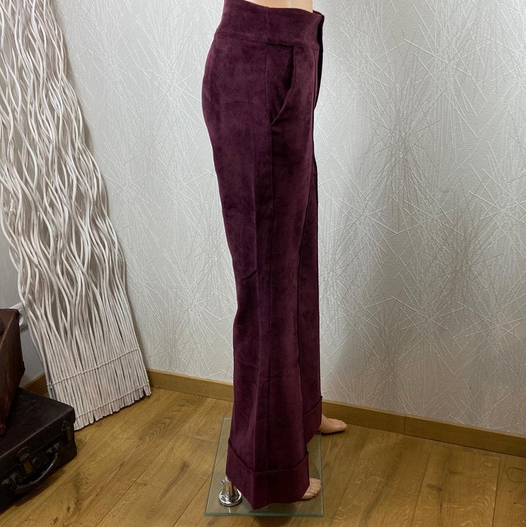 Pantalon violet en velours côtelé taille mi-haute flare pattes d’éléphant Osa - Offre-Unique