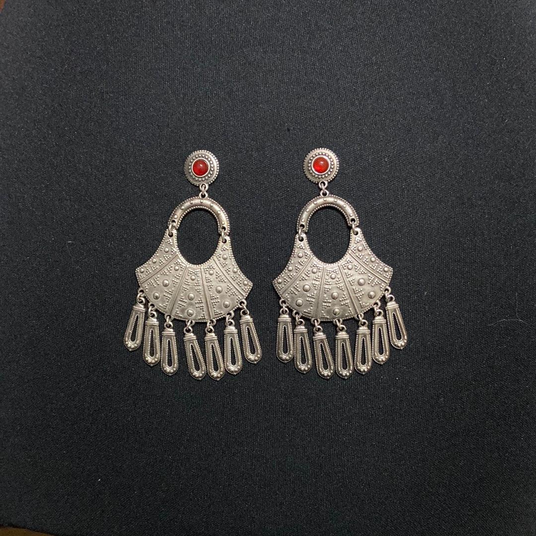 Boucles d’oreilles pendantes plaqué argent pierre semi-précieuse rouge orange Shabada - Offre-Unique