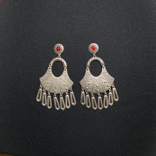 Boucles d’oreilles pendantes plaqué argent pierre semi-précieuse rouge orange Shabada