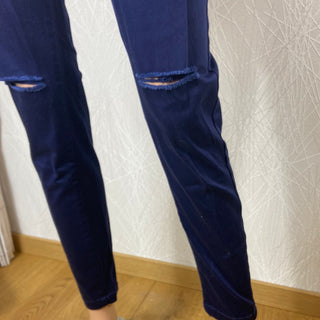 Pantalon bleu marine taille mi-haute élastique Rose Player