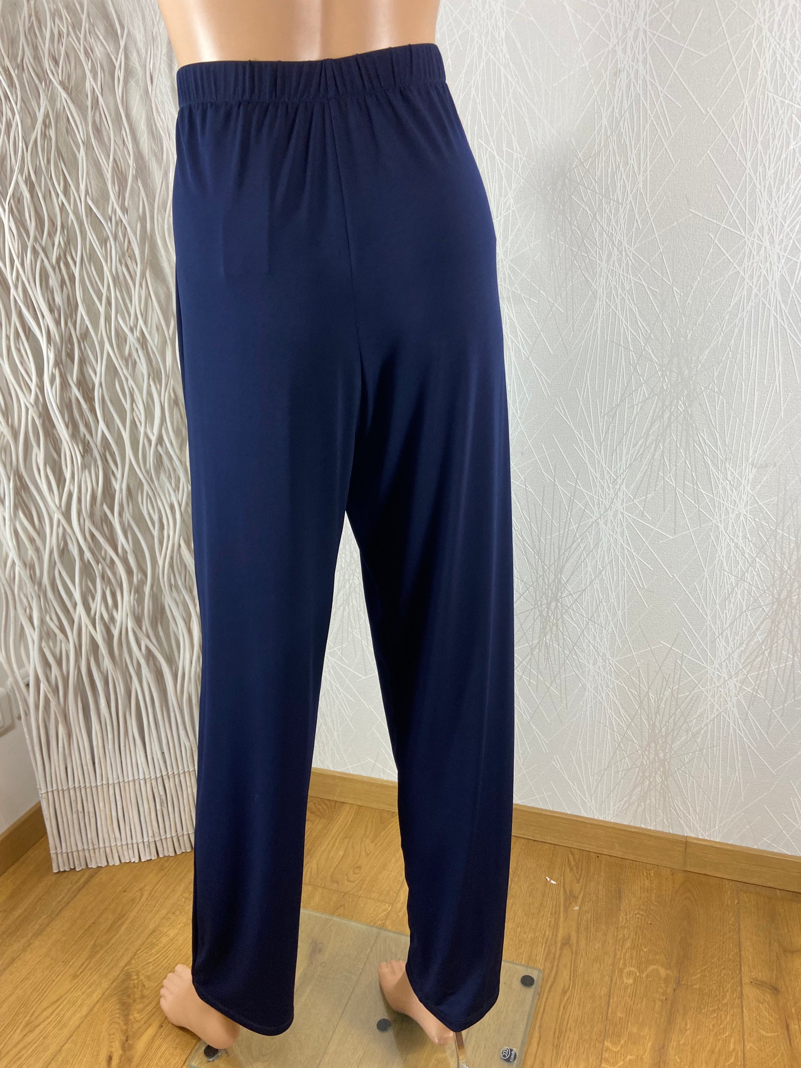 Pantalon fluide bleu marine taille haute élastique Nayat