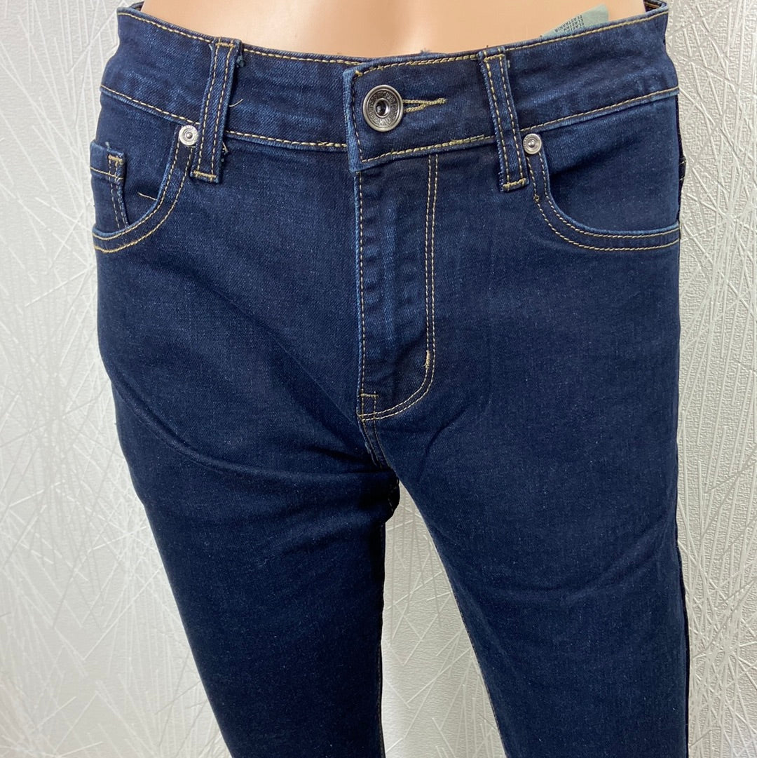 Jeans femme bleu foncé taille haute coupe slim couture contrastée Edo Jeans