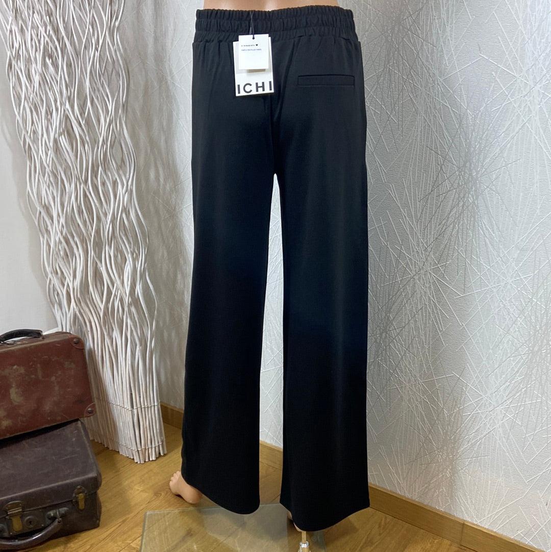 Pantalon noir femme coupe ample élastique jambes larges Ihkate Sus Long Wide Ichi - Offre-Unique