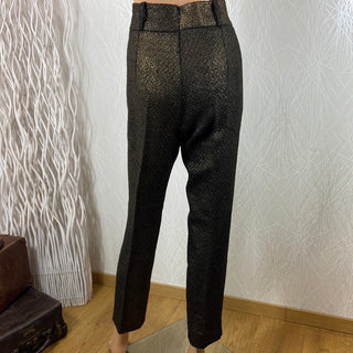 Pantalon de créateur noir doré taille haute coupe droite Tabala Paris