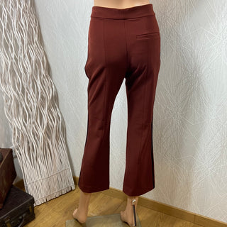 Pantalon femme marron 7/8 taille mi-haute bande noire Ann