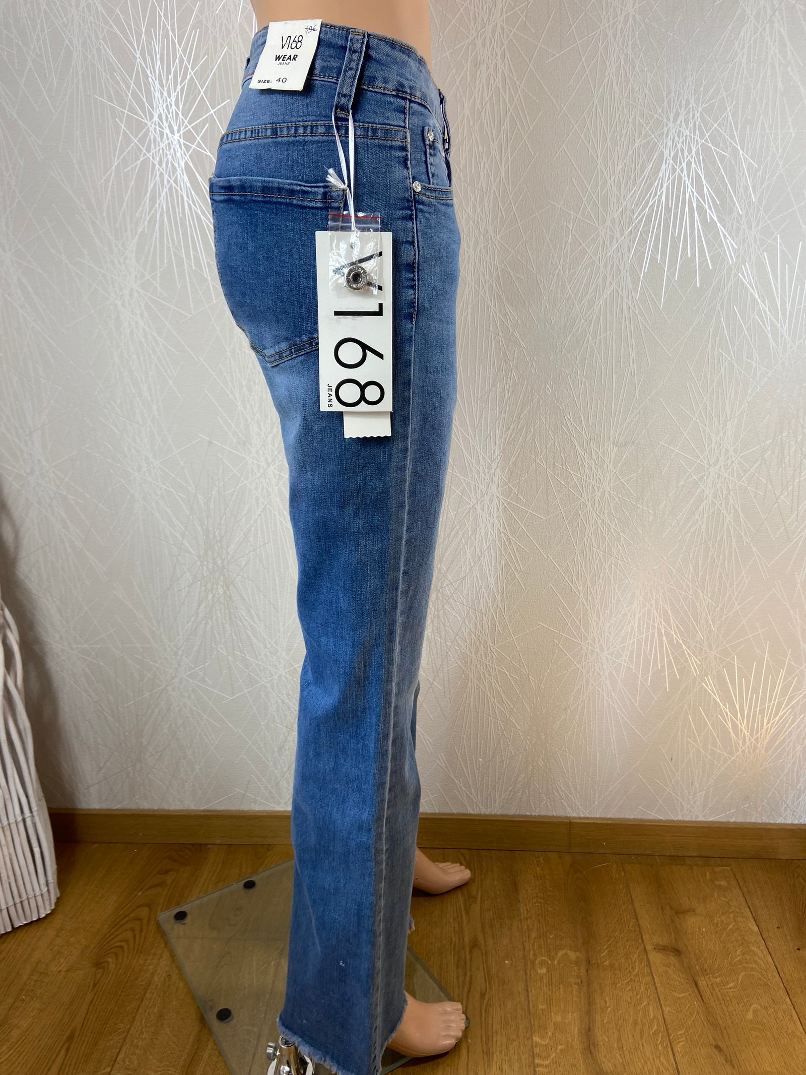Jean Femme bleu taille haute jambe large V168 Wear Jeans