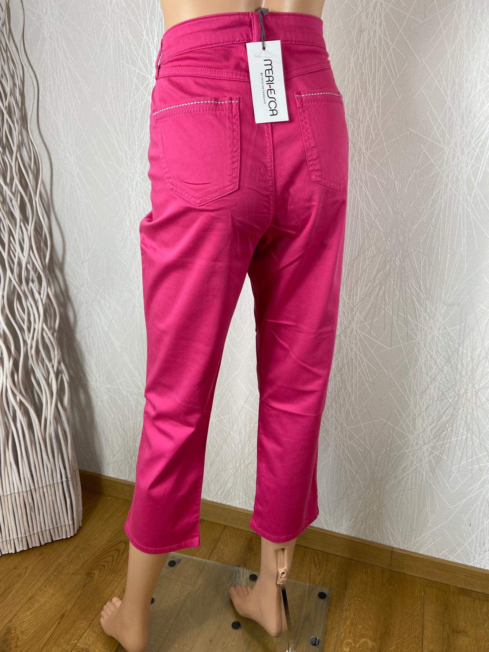 Pantalon coton rose taille haute coupe droite Meri-Esca