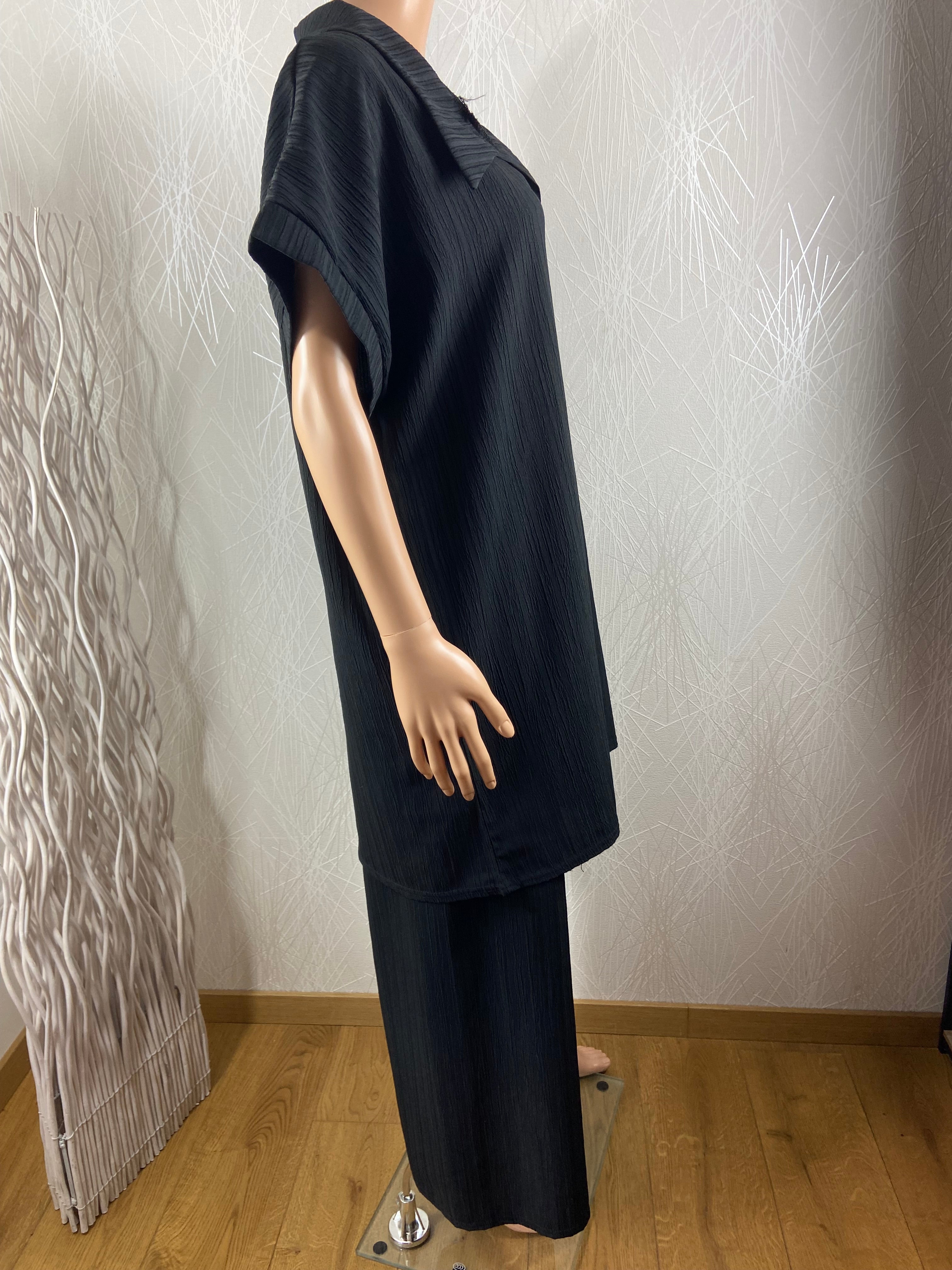Ensemble Femme tunique pantalon noir large fluide léger fabriqué en France