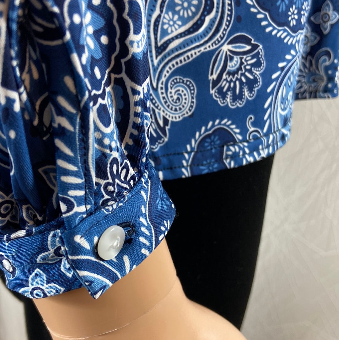 Blouse fluide col V motifs cachemire bleu Le Singe de Julie