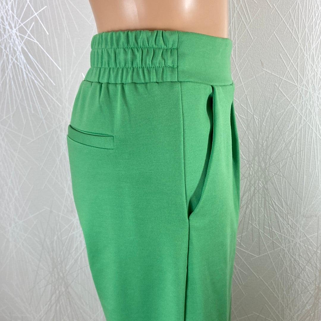 Pantalon femme vert 7/8 jambes larges taille haute élastique Ihkate Wide Ichi - Offre-Unique