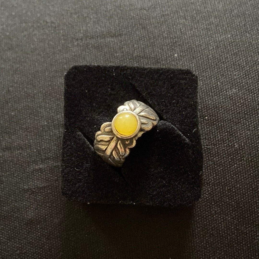 Bague argent ajustable avec motifs de feuilles pierre semi-précieuse jaune Shabada