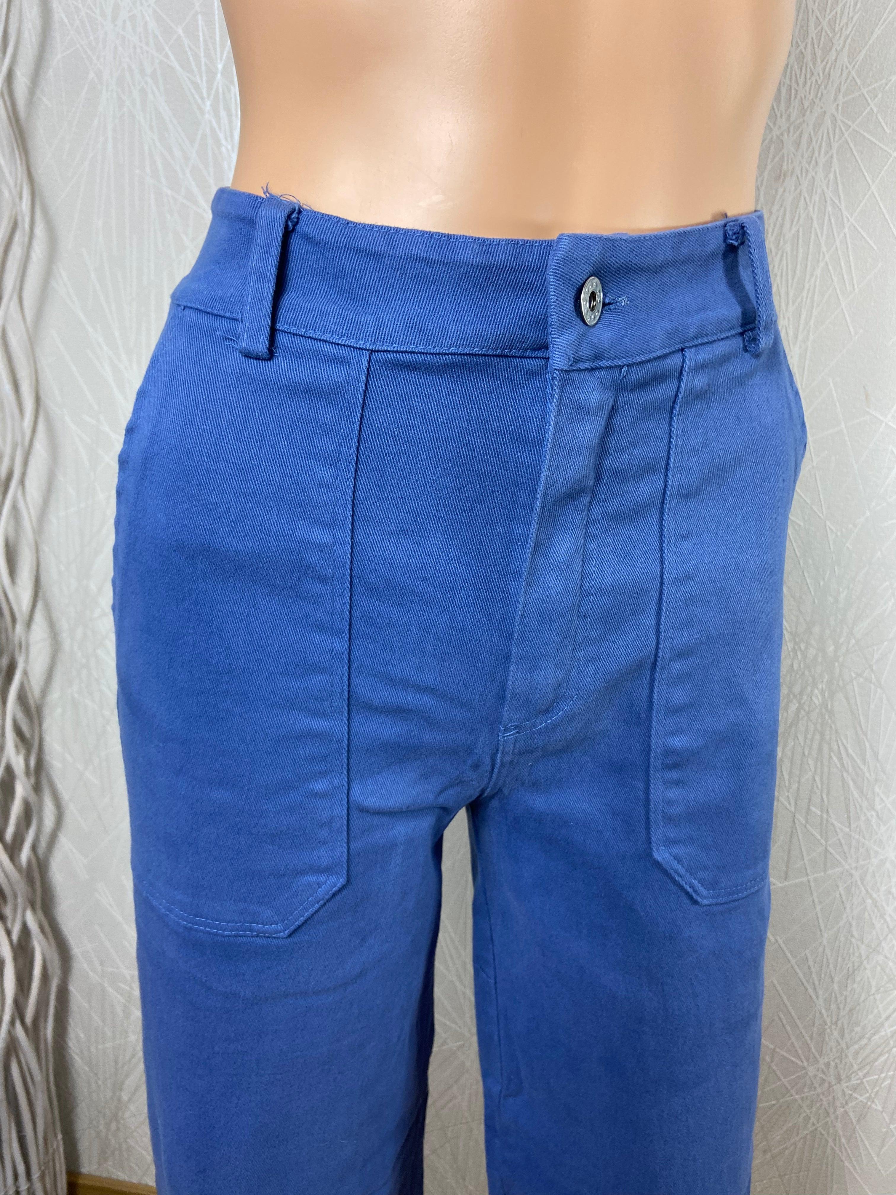 Pantalon bleu coton taille haute jambes larges Les Impatientes - Offre-Unique