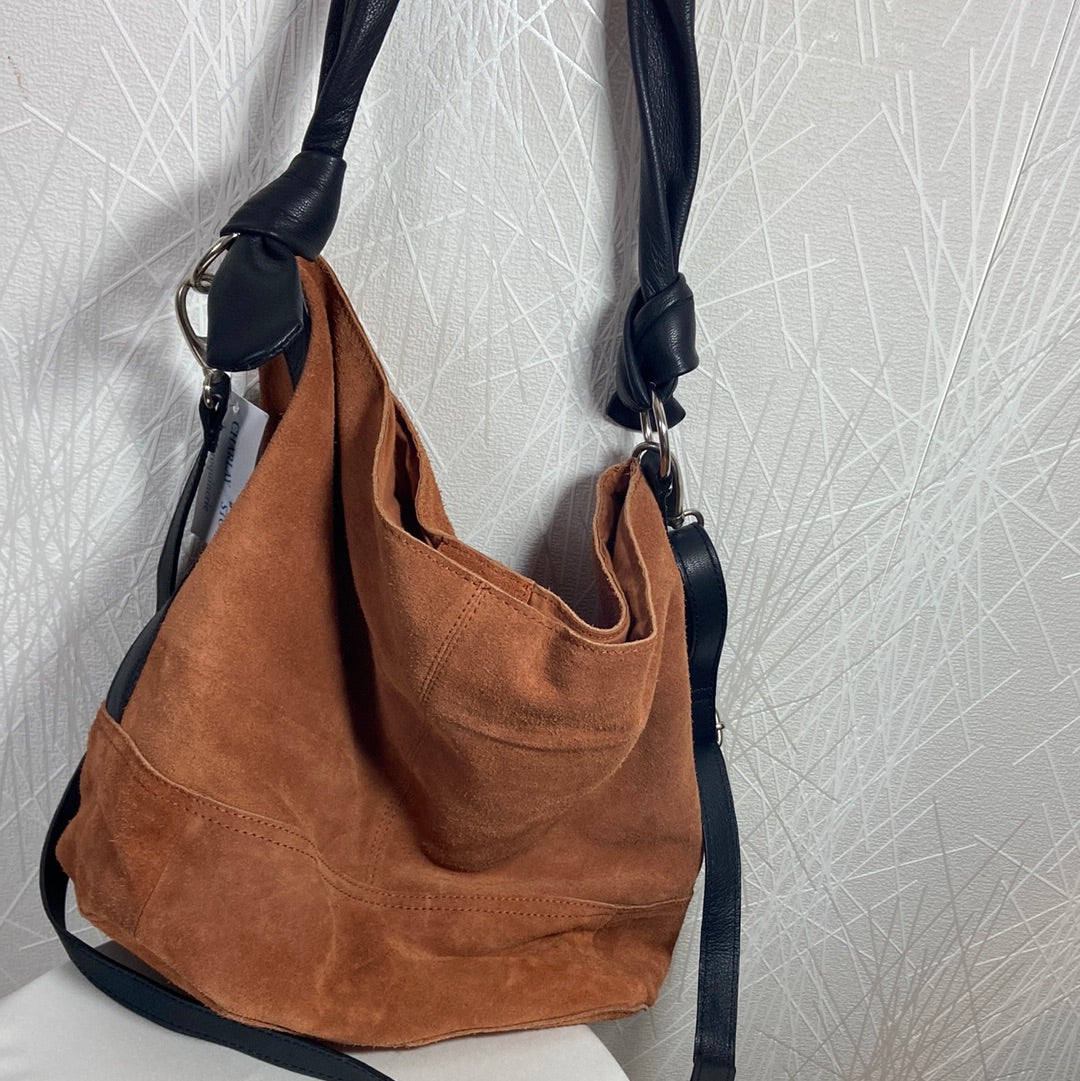 Sac à main avec bandoulière daim et cuir brun Charlay Stone