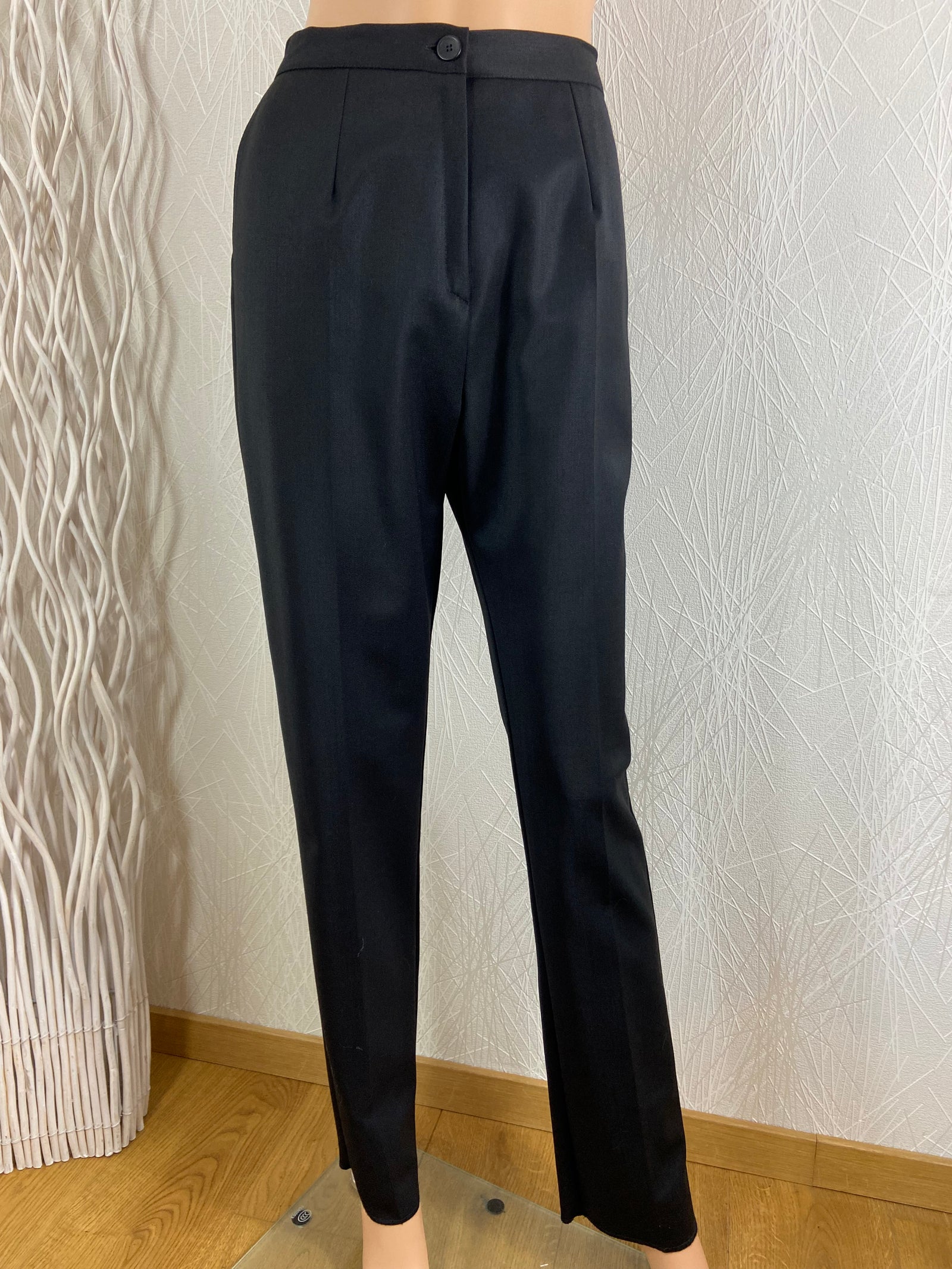 Pantalon noir laine style habillé taille haute fabrication française Gévana