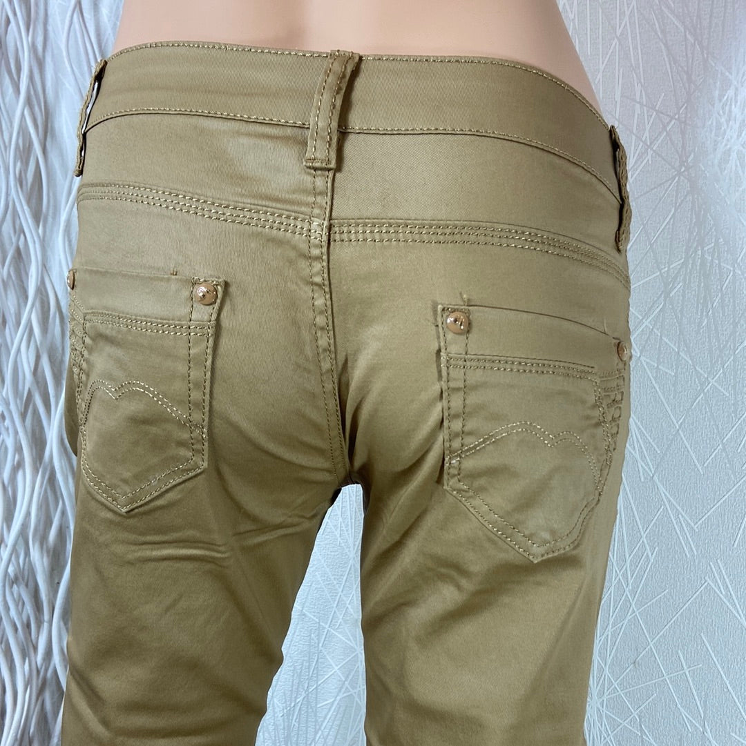 Pantalon coton enduit couleur camel taille normale jambes évasées Just One