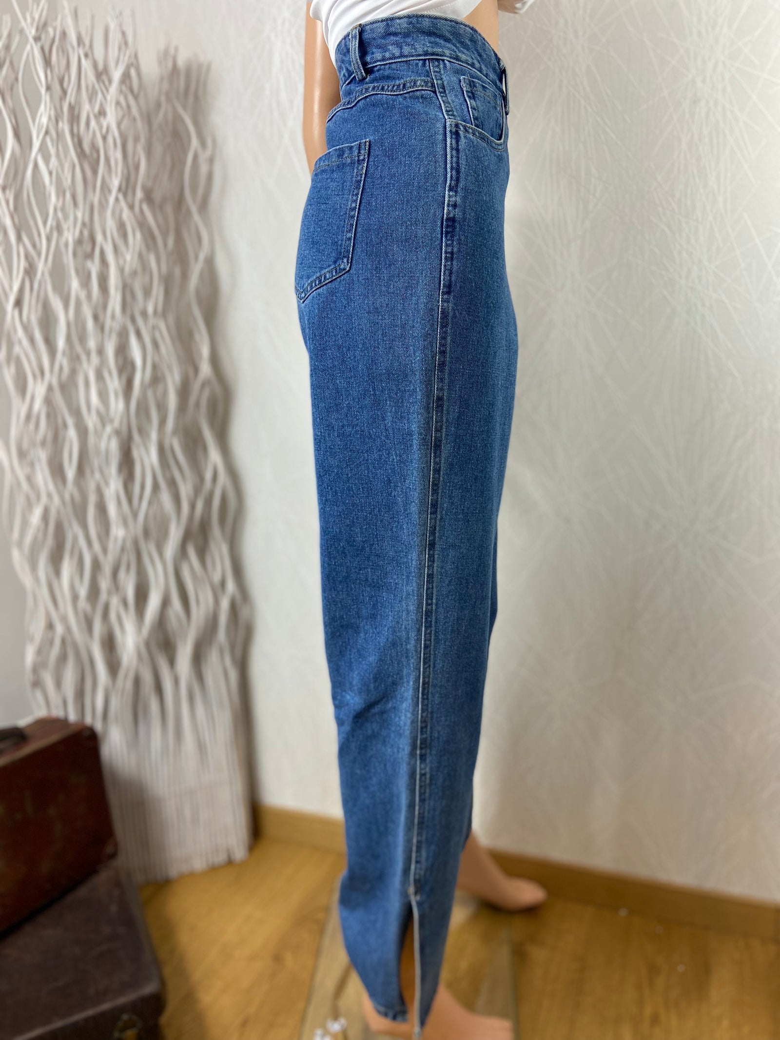 Jean taille haute coupe ample denim bleu moyen Ivivi