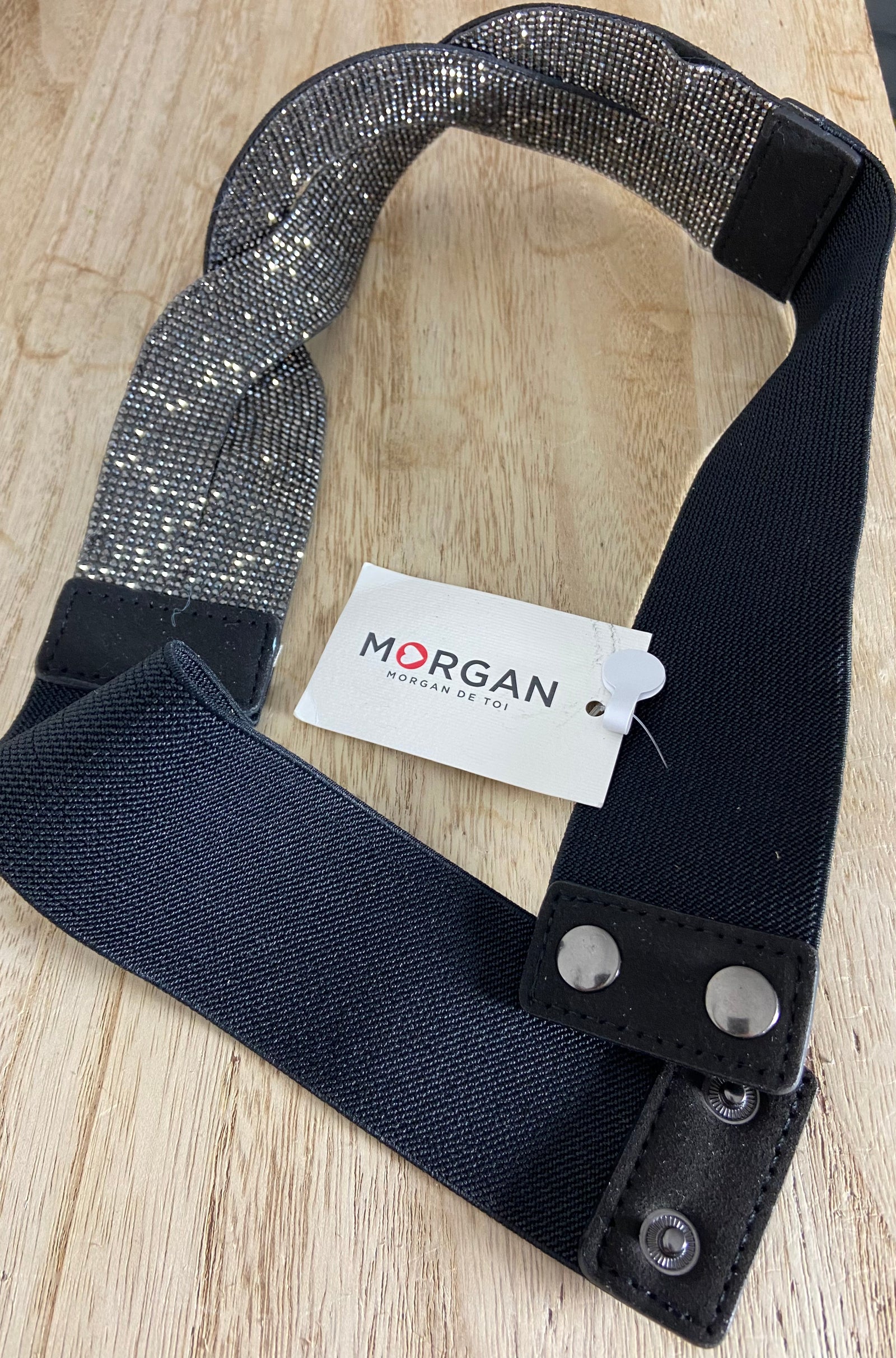 Ceinture élastique noire avec strass Morgan