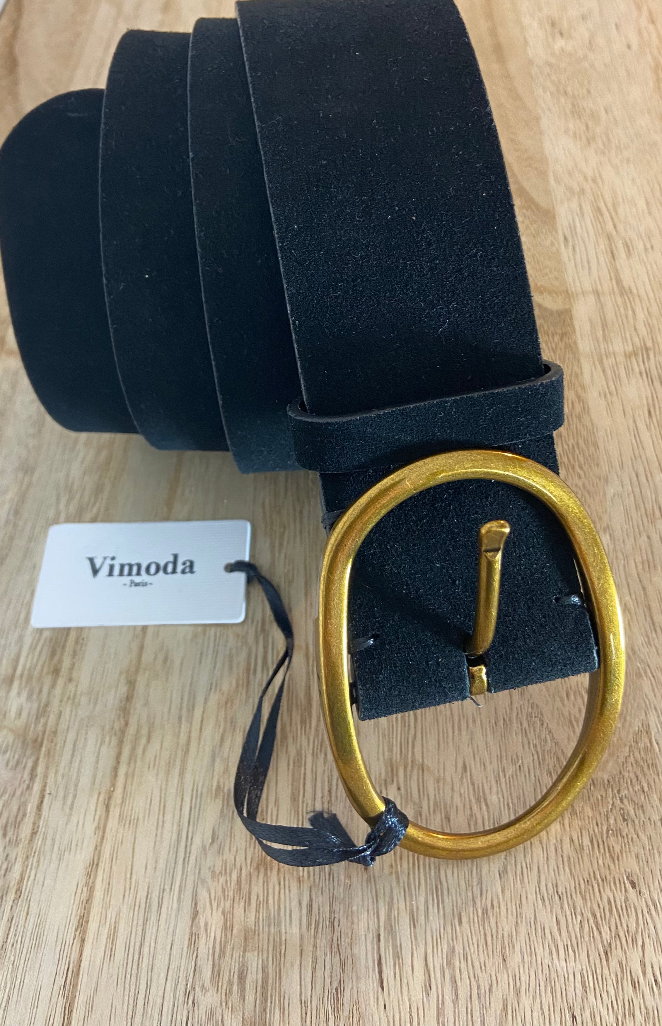 Ceinture noire femme en croûte de cuir retourné Vimoda