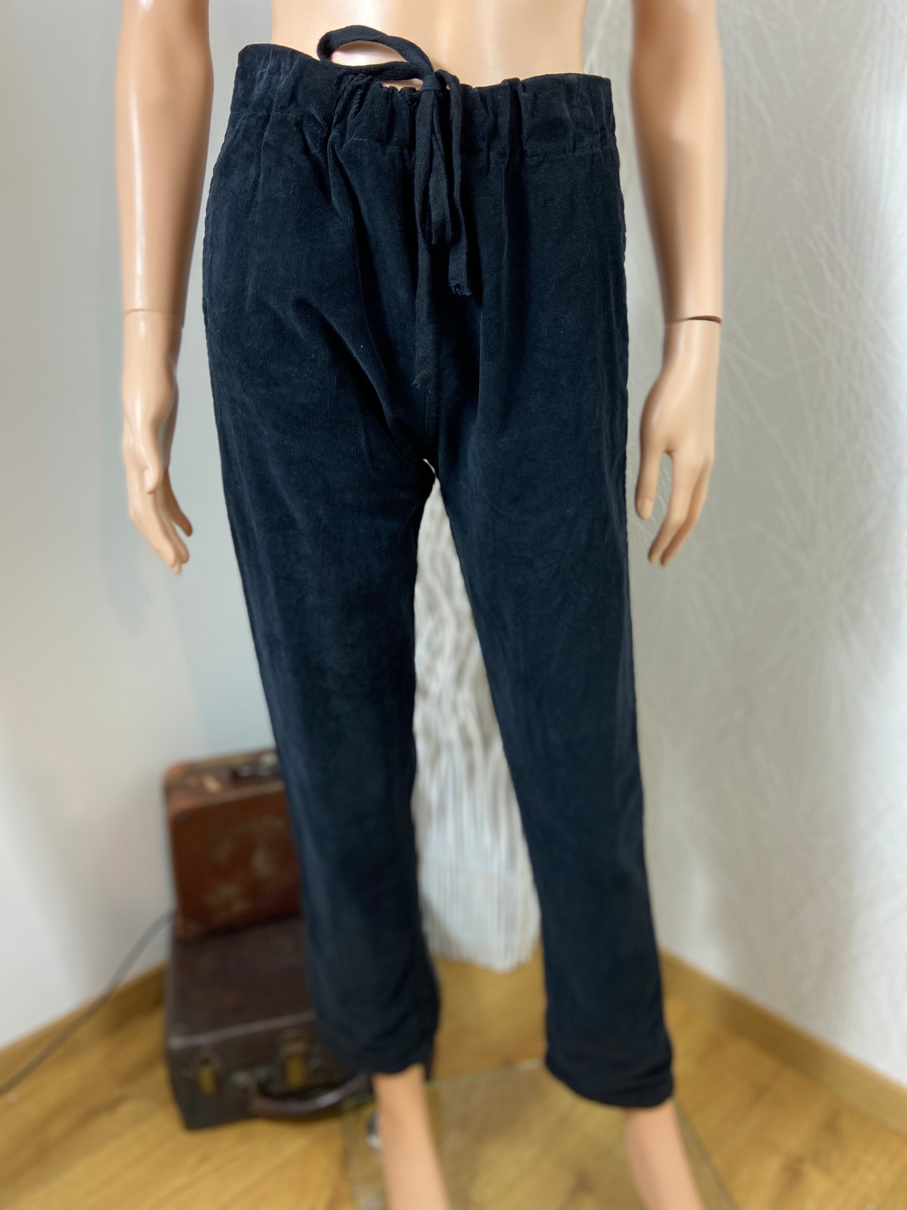 Pantalon velours noir taille élastique cordon à nouer Johanna Paris - Offre-Unique