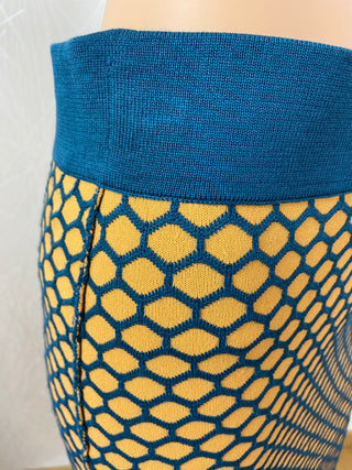 Jupe tissu coton réversible bleu pétrole et jaune Zilch Amsterdam