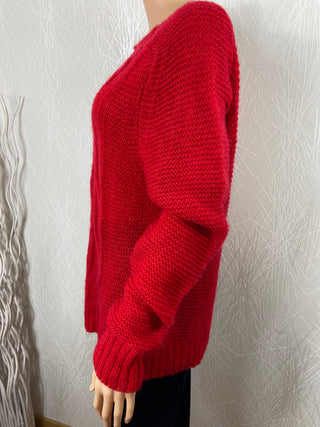 Pullover rouge fils doré ras du cou coupe droite laine mohair modèle Emissaire Derhy