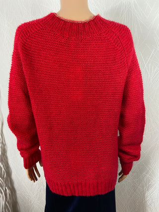 Pullover rouge fils doré ras du cou coupe droite laine mohair modèle Emissaire Derhy