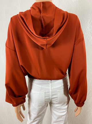 Blouson orange à capuche manches longues style chauve souris Toptoptop