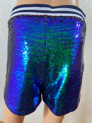 Short style disco sequins paillettes vert bleu sortie fêtes K.zeLL