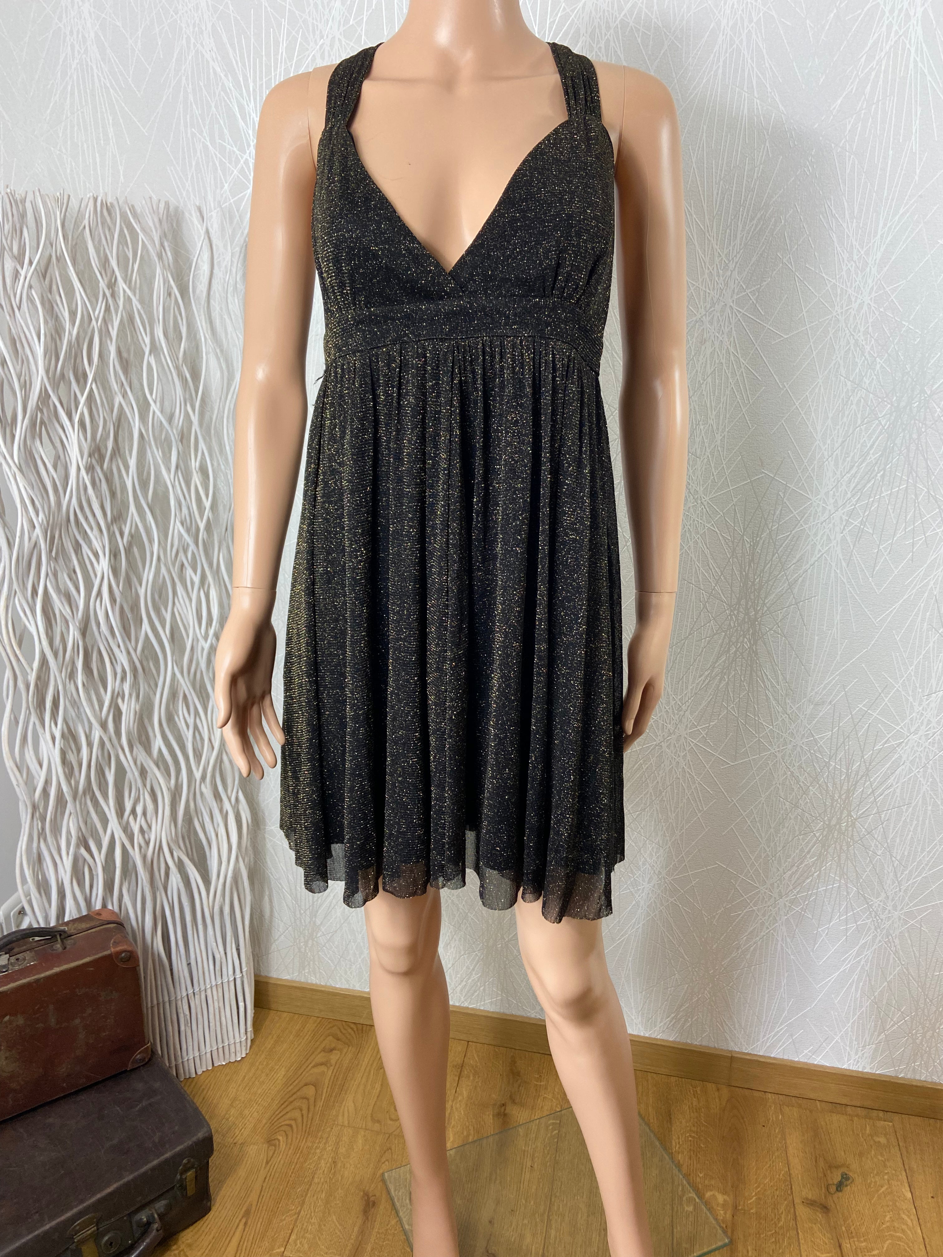 Robe courte fluide doublée noire et dorée - Offre-Unique