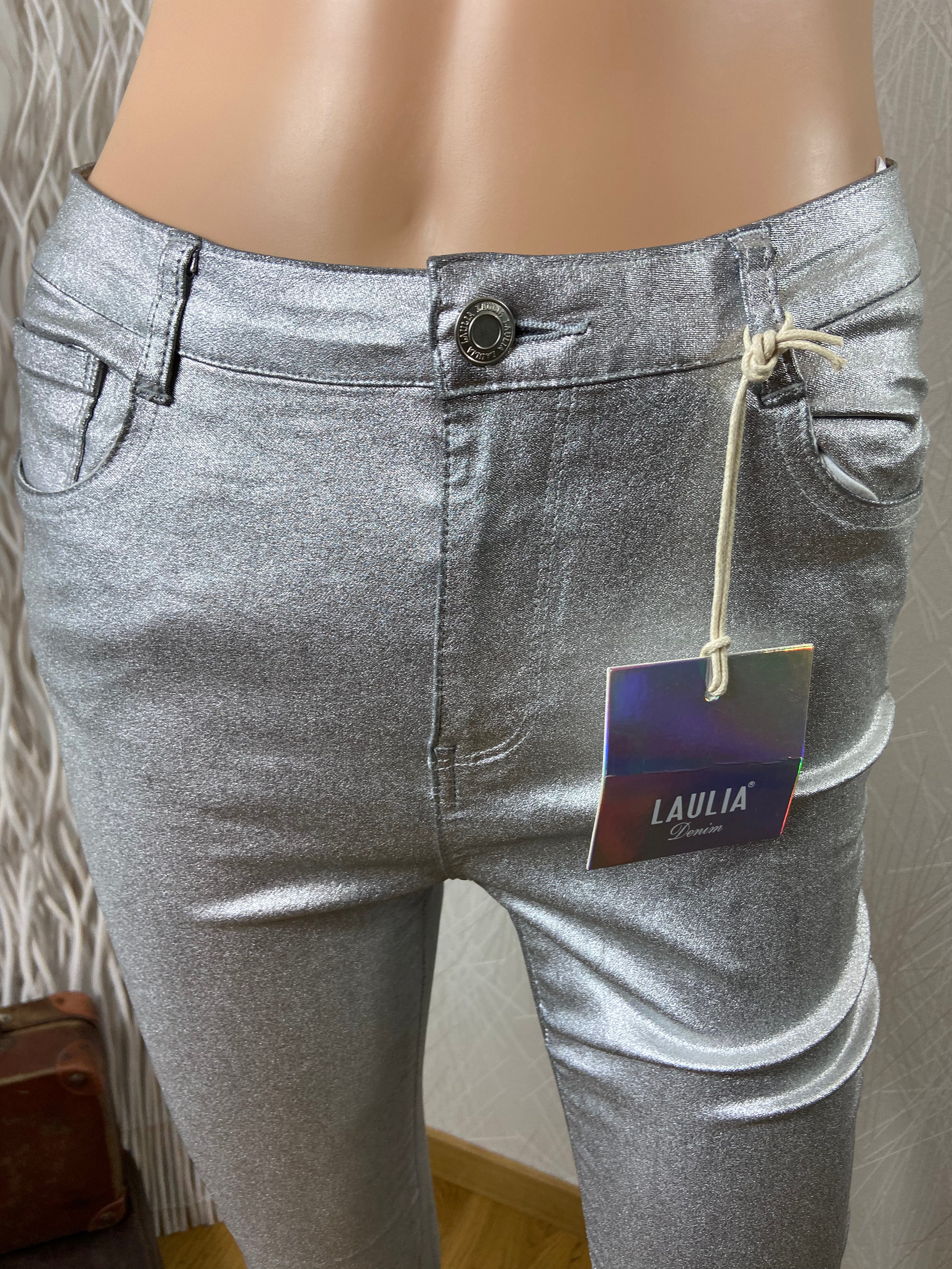 Pantalon coupe slim stretch couleur argenté Laulia denim