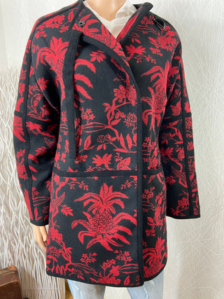 Manteau doublé long chaud rouge et noir Damart
