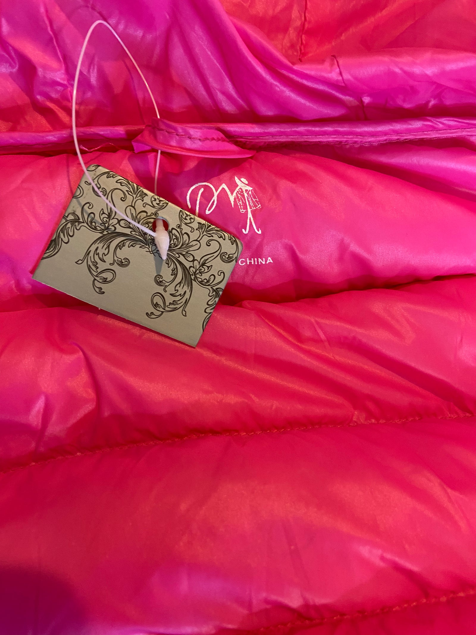 Doudoune rose matelassée duvet plumes capuche PM