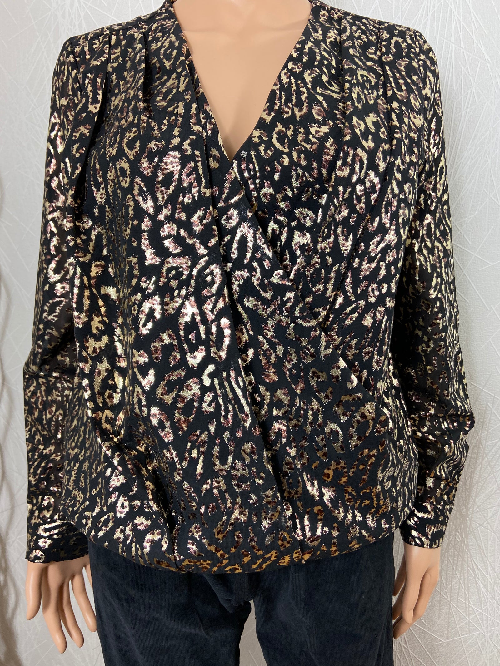 Blouse doublée noire et dorée manches longues cache coeur Contemplay