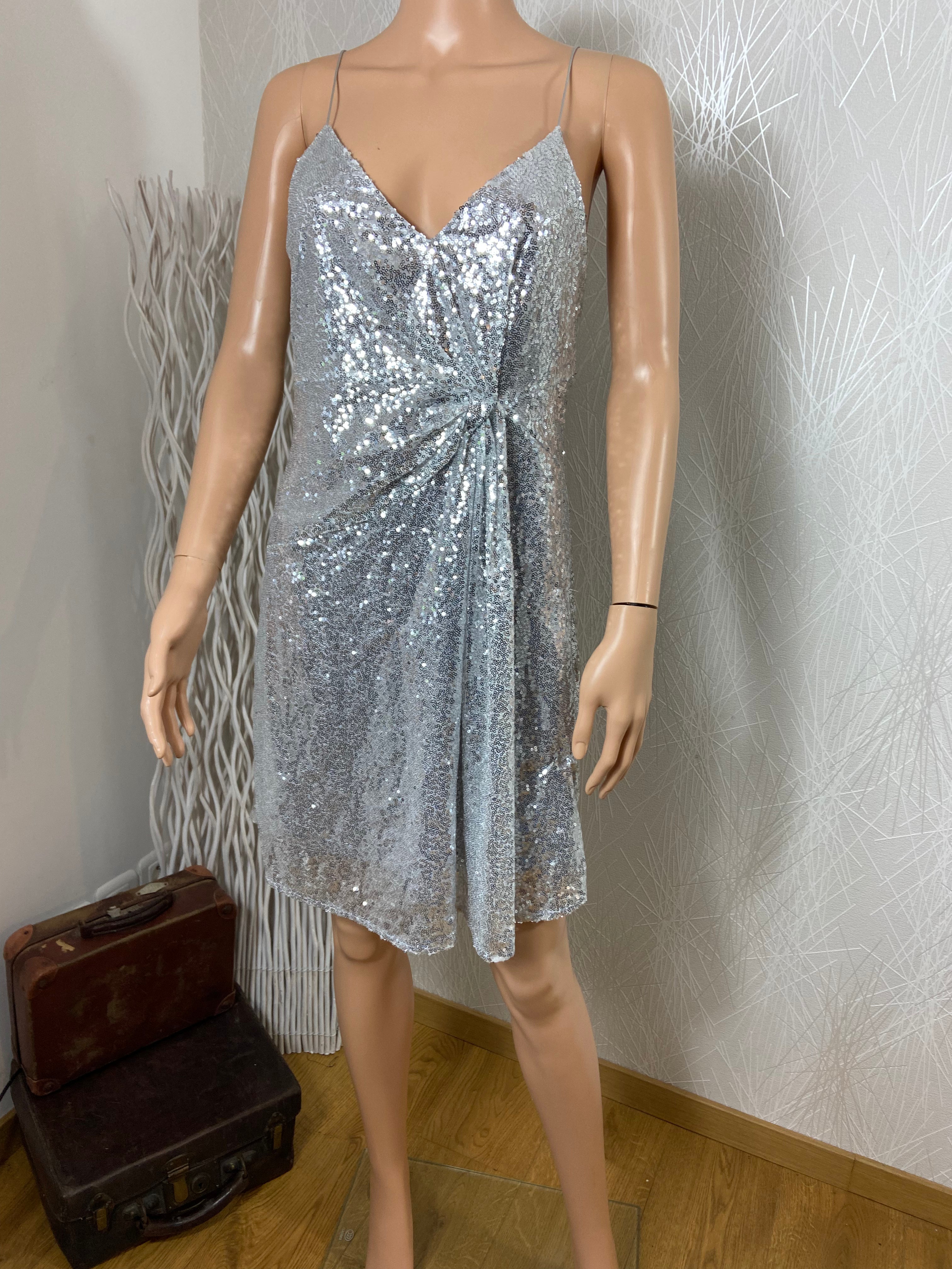 Robe courte de soirée fêtes cocktail argentée sequins paillettes Kilky - Offre-Unique