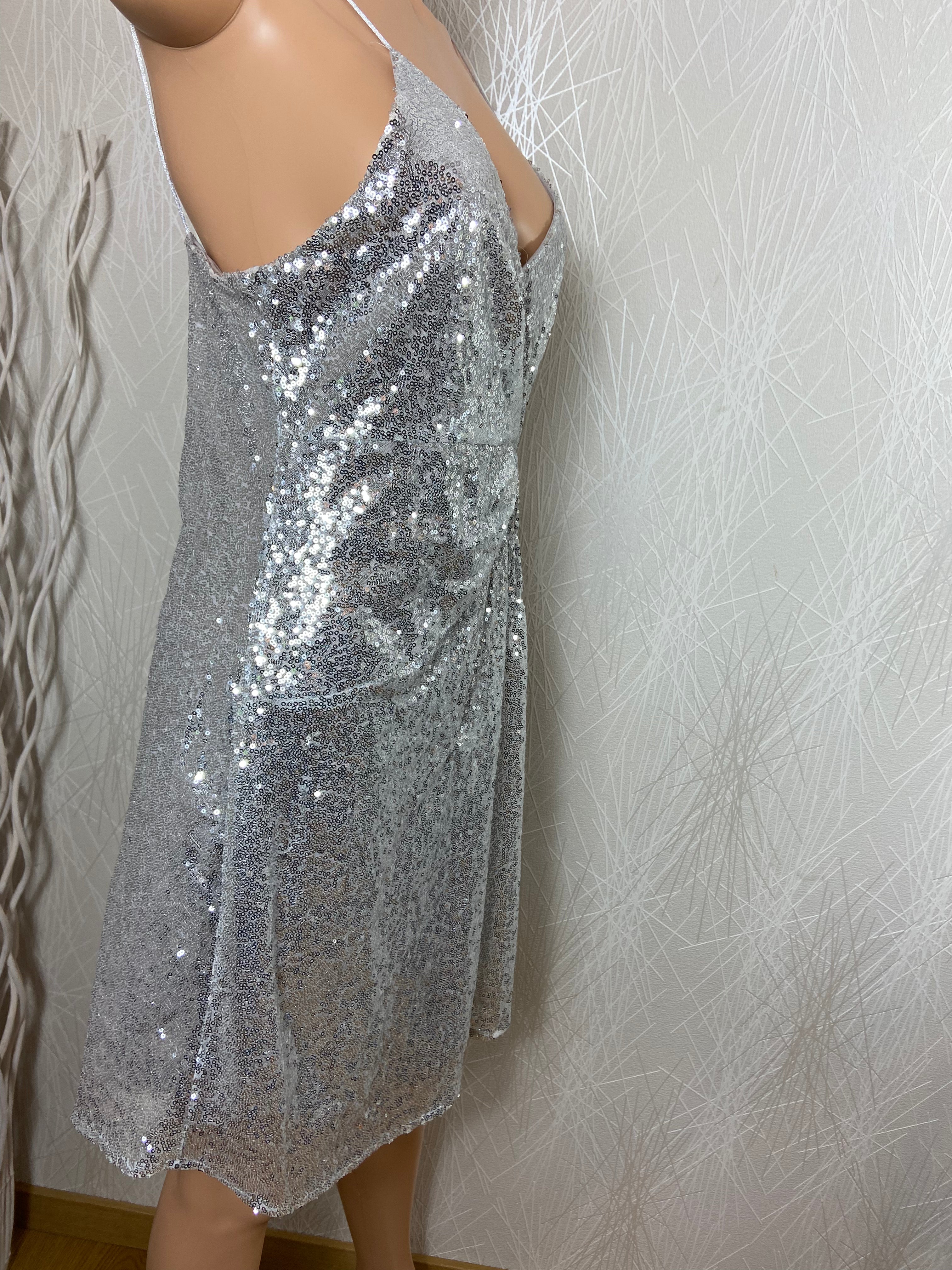 Sequins Robe Soiree Argent Robe Courte De Soirée Fêtes Cocktail
