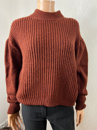 Pull tricot marron femme