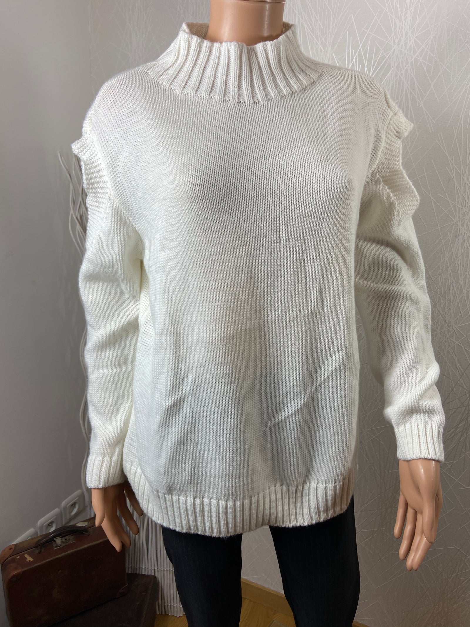 Pull long blanc femme