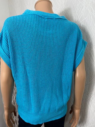 Pull sans manches coupe droite coton bleu Les impatientes