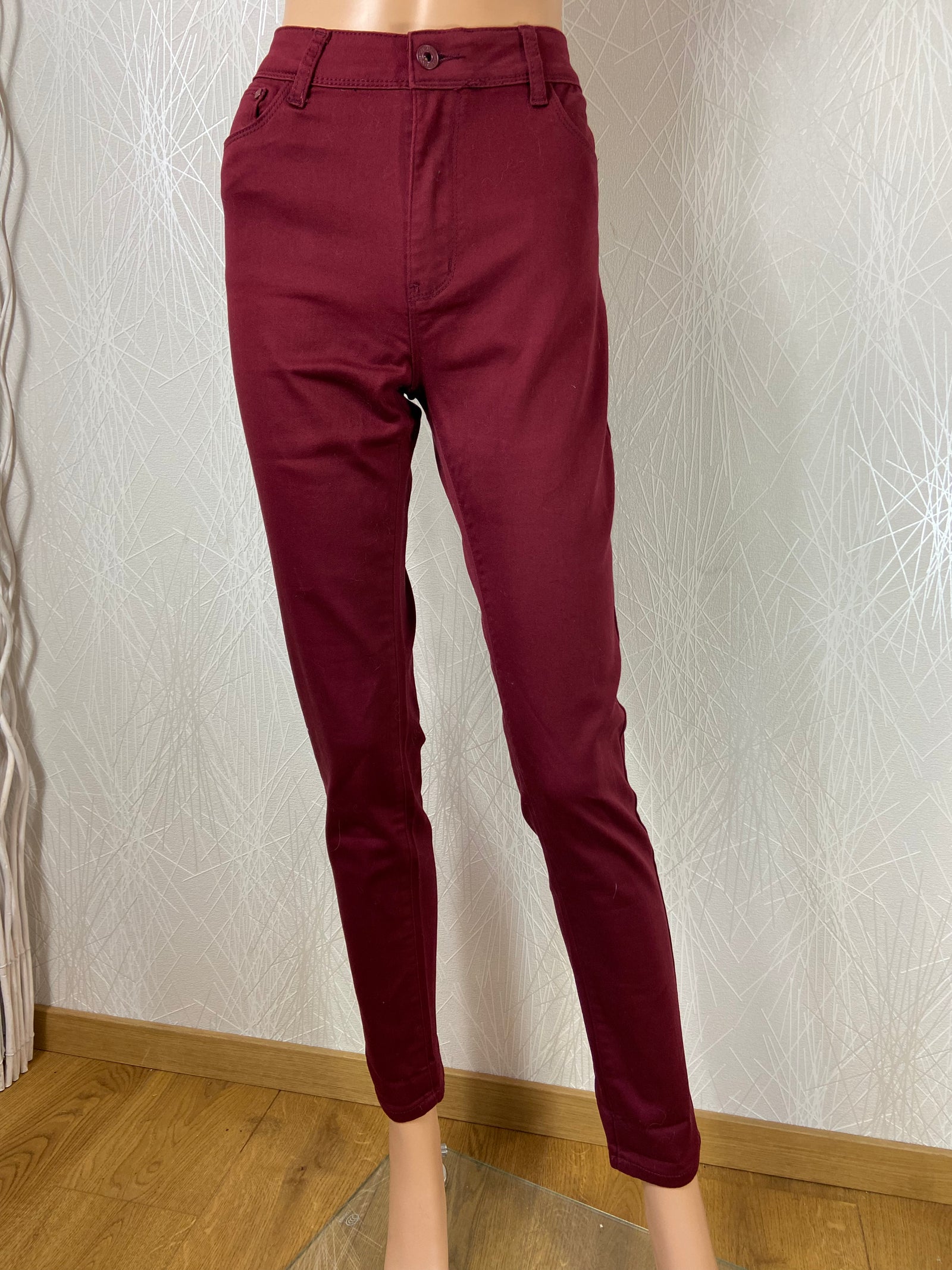 Pantalon coton rouge bordeaux skinny stretch Sarah John - Offre-Unique