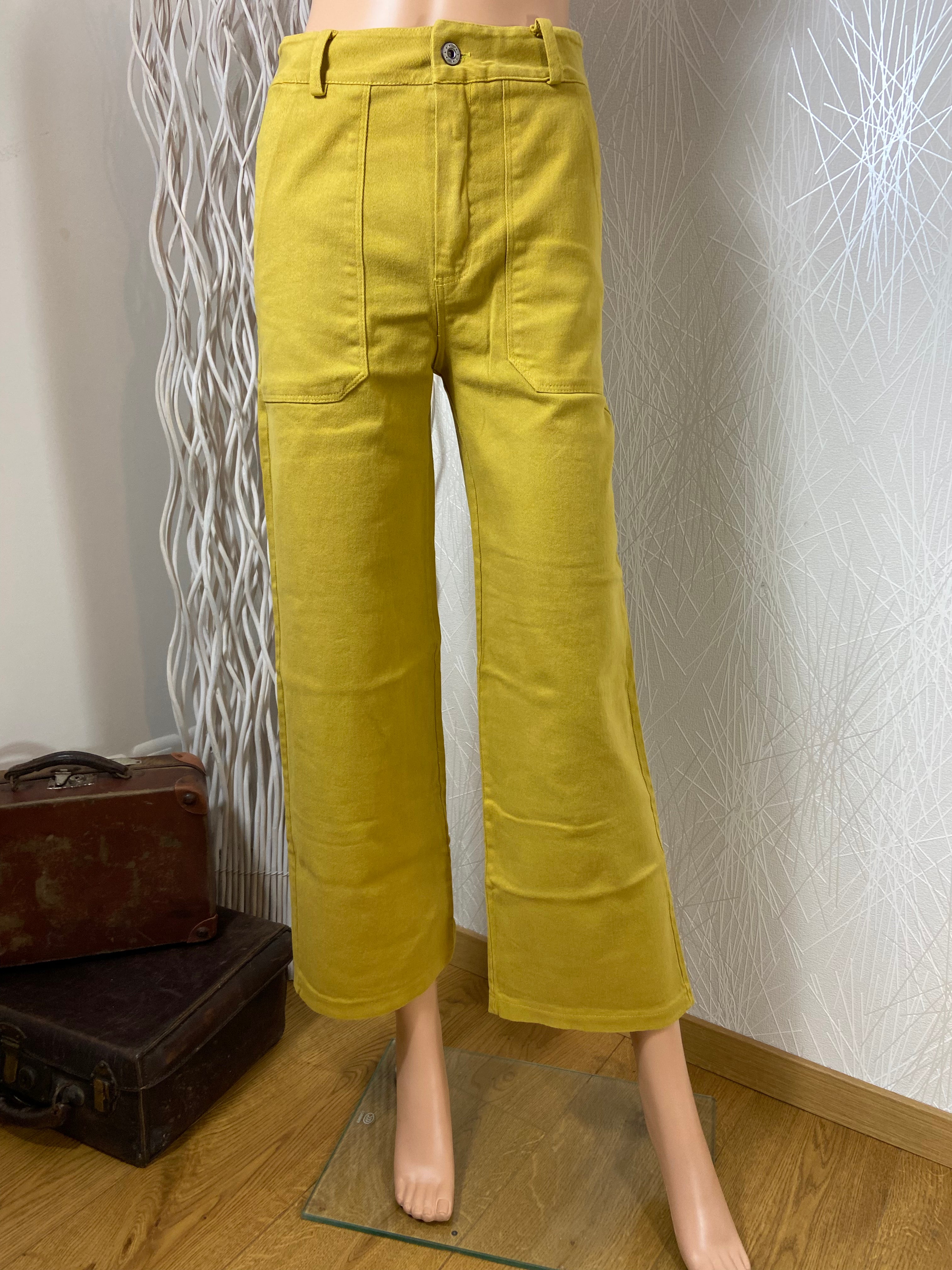 Pantalon taille haute jambes larges jaune Les Impatientes - Offre-Unique